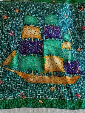 Hermes Green Twill Silk 90 cm Bateau Fleuri Scarf